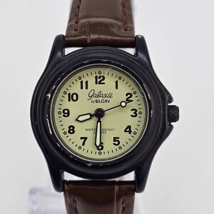 Galaxie By Elgin Women's Watch‎ 26MM Cream Dial New Brown Leather Bands Battery